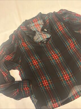 J. Crew Women’s sheer Black Plaid Blouse with Camisole